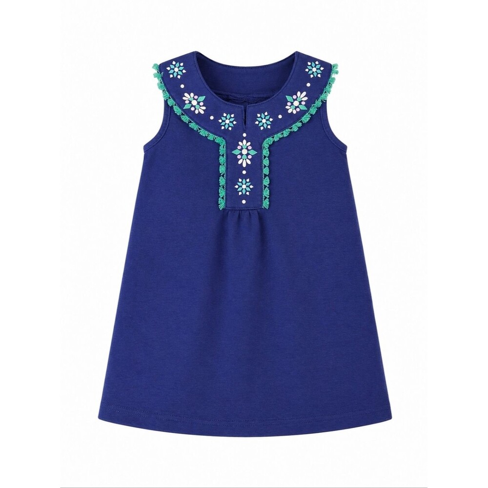 Gymboree Kids Blue Aqua White Embroidery Tank Sleeveless A Line Dress Girls 4 XS